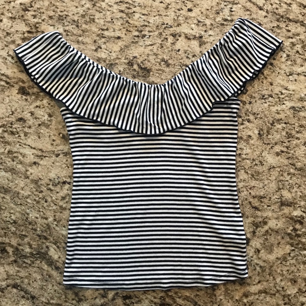 A New Day Striped Off The Shoulder Shirt